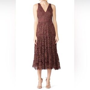Dress the Population, Burgundy Madelyn Midi Lace Dress - M